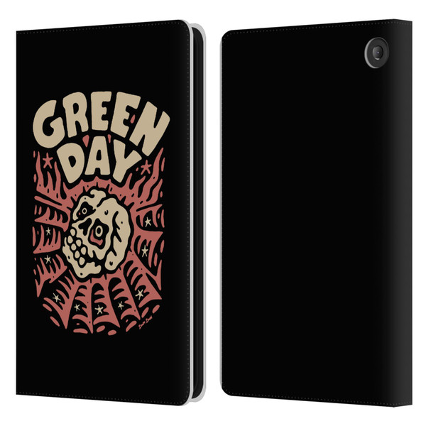 Green Day Graphics Skull Spider Leather Book Wallet Case Cover For Amazon Fire 7 2022