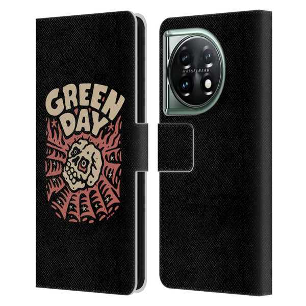 Green Day Graphics Skull Spider Leather Book Wallet Case Cover For OnePlus 11 5G