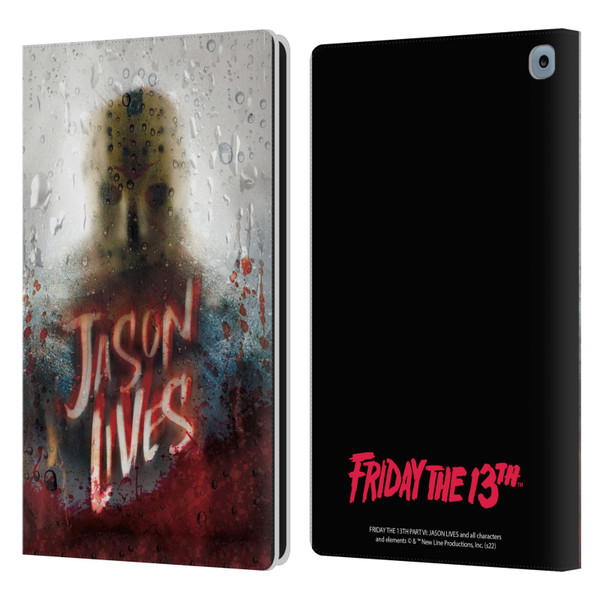 Friday the 13th Part VI Jason Lives Key Art Poster 2 Leather Book Wallet Case Cover For Amazon Fire HD 10 / Plus 2021