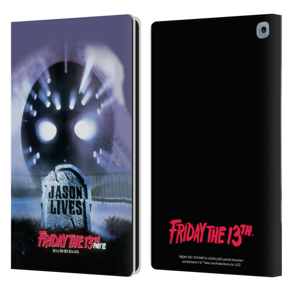 Friday the 13th Part VI Jason Lives Key Art Poster Leather Book Wallet Case Cover For Amazon Fire HD 10 / Plus 2021