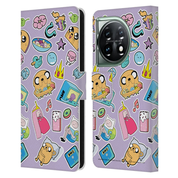 Adventure Time Graphics Icons Leather Book Wallet Case Cover For OnePlus 11 5G