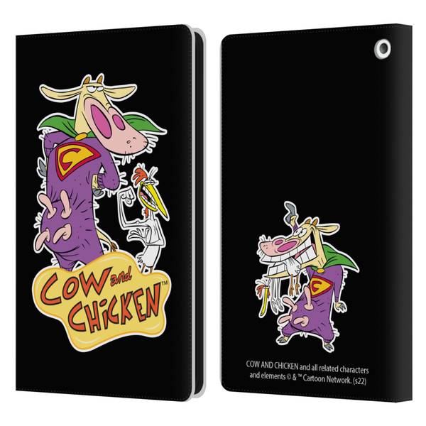 Cow and Chicken Graphics Super Cow Leather Book Wallet Case Cover For Amazon Fire HD 8/Fire HD 8 Plus 2020