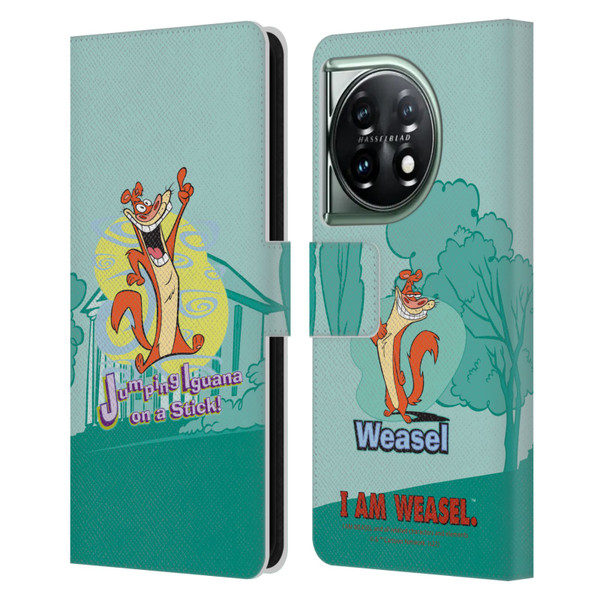 I Am Weasel. Graphics Jumping Iguana On A Stick Leather Book Wallet Case Cover For OnePlus 11 5G