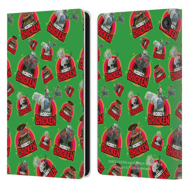 Robot Chicken Graphics Icons Leather Book Wallet Case Cover For Amazon Fire 7 2022