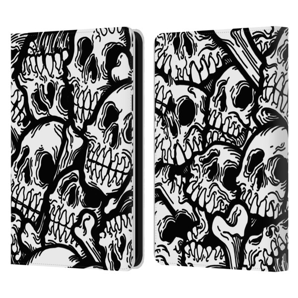 Matt Bailey Skull All Over Leather Book Wallet Case Cover For Amazon Kindle 11th Gen 6in 2022