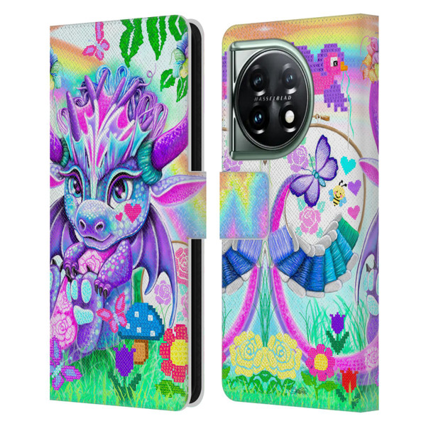 Sheena Pike Dragons Cross-Stitch Lil Dragonz Leather Book Wallet Case Cover For OnePlus 11 5G