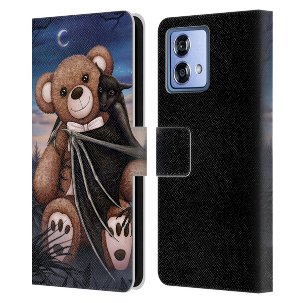 Sarah Richter Animals Bat Cuddling A Toy Bear Leather Book Wallet Case Cover For Motorola Moto G84 5G