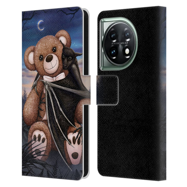 Sarah Richter Animals Bat Cuddling A Toy Bear Leather Book Wallet Case Cover For OnePlus 11 5G