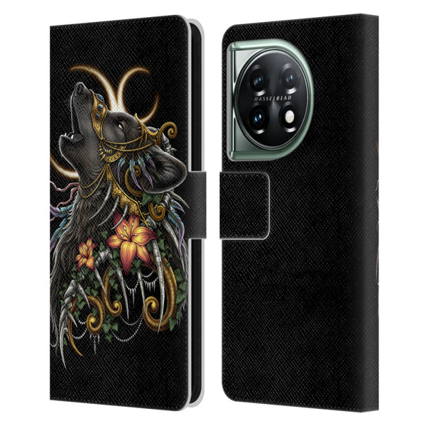 Sarah Richter Animals Gothic Black Howling Wolf Leather Book Wallet Case Cover For OnePlus 11 5G