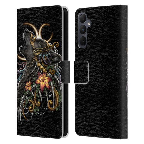 Sarah Richter Animals Gothic Black Howling Wolf Leather Book Wallet Case Cover For Samsung Galaxy A05s