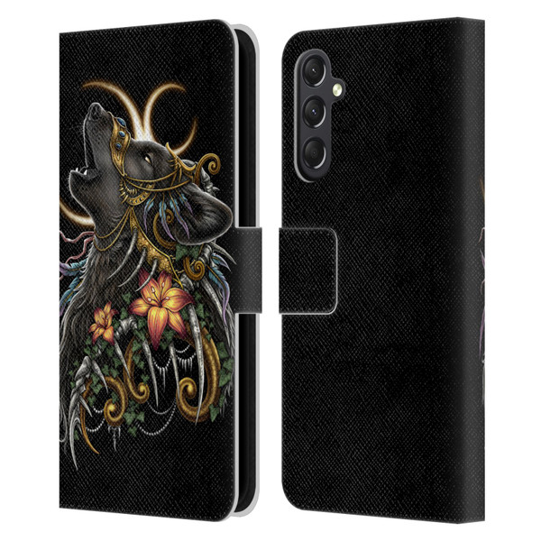 Sarah Richter Animals Gothic Black Howling Wolf Leather Book Wallet Case Cover For Samsung Galaxy A24 4G / M34 5G