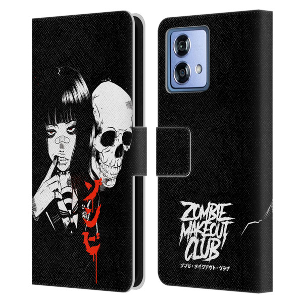 Zombie Makeout Club Art Girl And Skull Leather Book Wallet Case Cover For Motorola Moto G84 5G