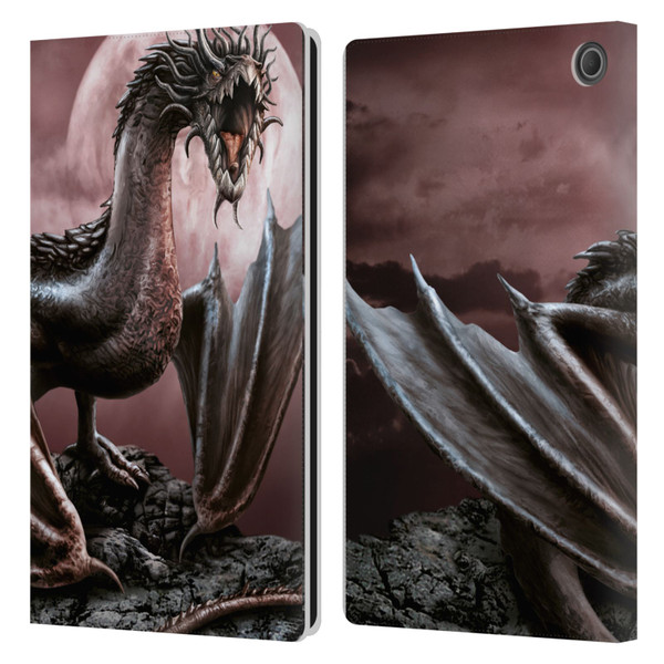 Sarah Richter Fantasy Creatures Black Dragon Roaring Leather Book Wallet Case Cover For Amazon Fire Max 11 2023