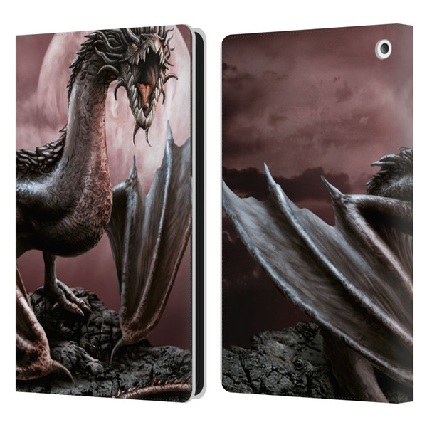 Sarah Richter Fantasy Creatures Black Dragon Roaring Leather Book Wallet Case Cover For Amazon Fire HD 8/Fire HD 8 Plus 2020