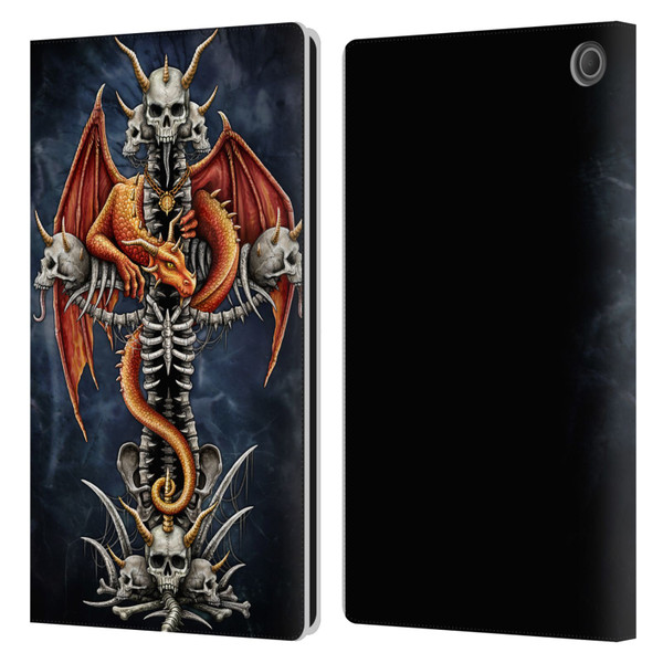 Sarah Richter Fantasy Creatures Red Dragon Guarding Bone Cross Leather Book Wallet Case Cover For Amazon Fire Max 11 2023
