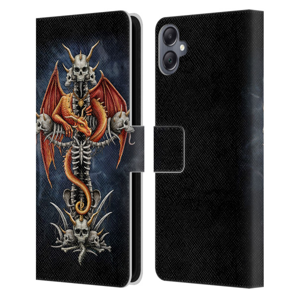Sarah Richter Fantasy Creatures Red Dragon Guarding Bone Cross Leather Book Wallet Case Cover For Samsung Galaxy A05