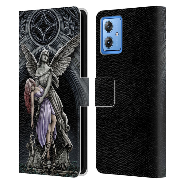 Sarah Richter Gothic Stone Angel With Skull Leather Book Wallet Case Cover For Motorola Moto G54 5G