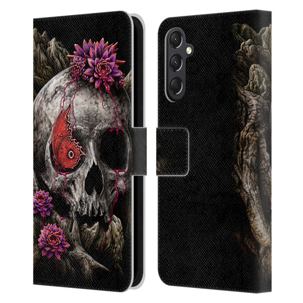 Sarah Richter Skulls Butterfly And Flowers Leather Book Wallet Case Cover For Samsung Galaxy A24 4G / M34 5G