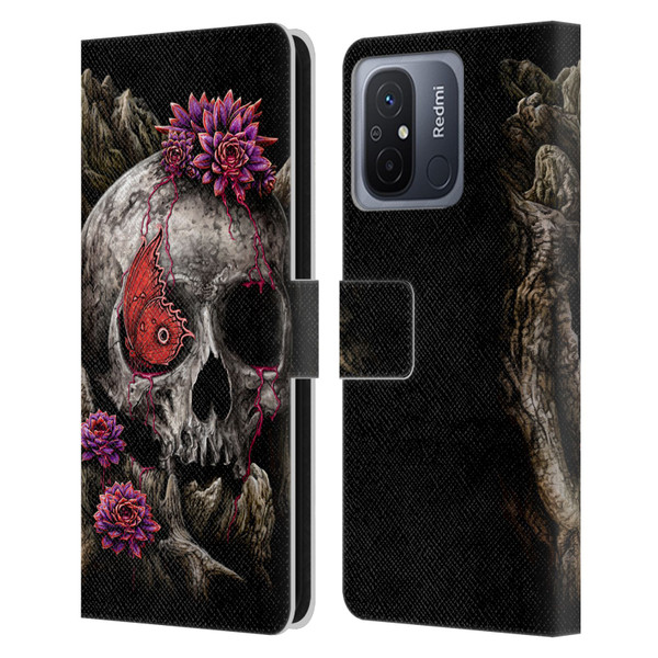 Sarah Richter Skulls Butterfly And Flowers Leather Book Wallet Case Cover For Xiaomi Redmi 12C
