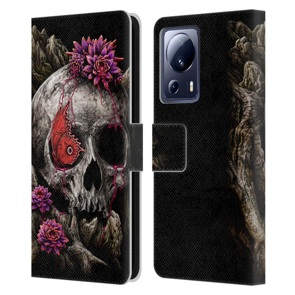 Sarah Richter Skulls Butterfly And Flowers Leather Book Wallet Case Cover For Xiaomi 13 Lite 5G