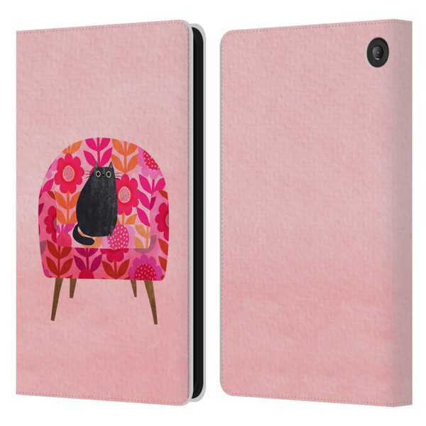 Planet Cat Arm Chair Red Chair Cat Leather Book Wallet Case Cover For Amazon Fire 7 2022