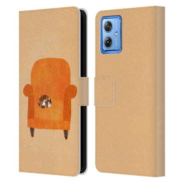 Planet Cat Arm Chair Orange Chair Cat Leather Book Wallet Case Cover For Motorola Moto G54 5G