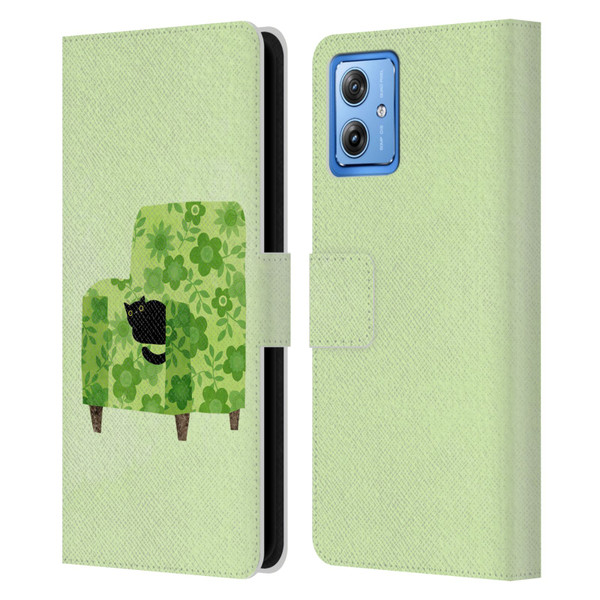 Planet Cat Arm Chair Pear Green Chair Cat Leather Book Wallet Case Cover For Motorola Moto G54 5G