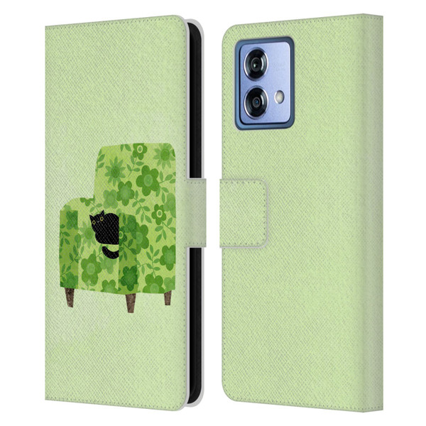 Planet Cat Arm Chair Pear Green Chair Cat Leather Book Wallet Case Cover For Motorola Moto G84 5G