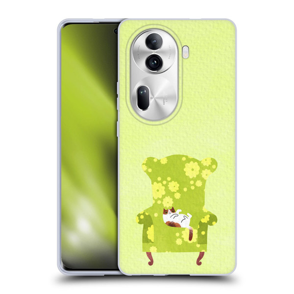 Planet Cat Arm Chair Lime Chair Cat Soft Gel Case for OPPO Reno11 Pro