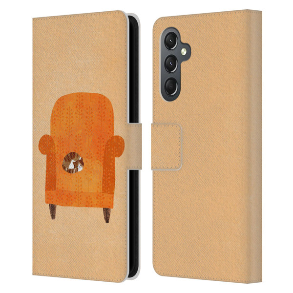 Planet Cat Arm Chair Orange Chair Cat Leather Book Wallet Case Cover For Samsung Galaxy A25 5G