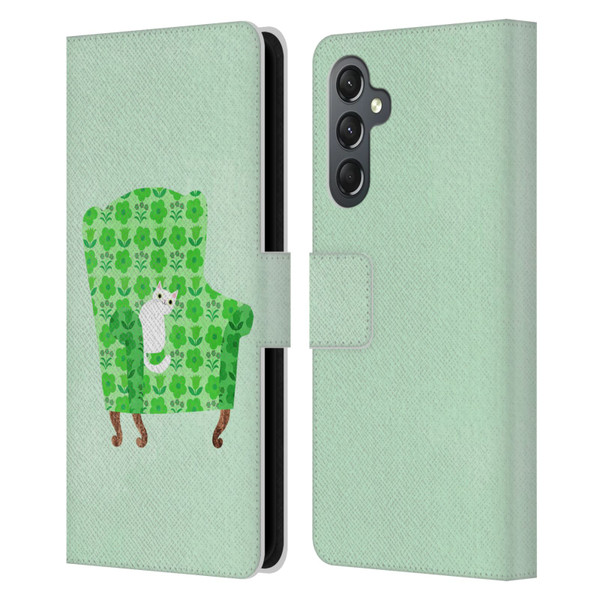 Planet Cat Arm Chair Spring Green Chair Cat Leather Book Wallet Case Cover For Samsung Galaxy A25 5G