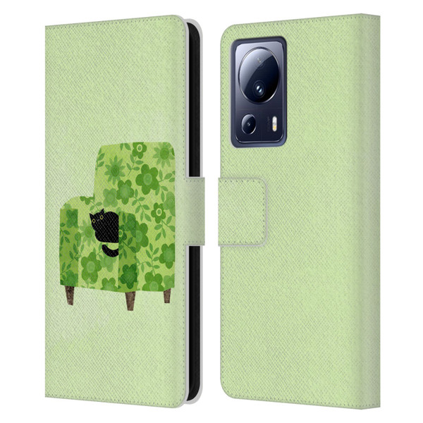 Planet Cat Arm Chair Pear Green Chair Cat Leather Book Wallet Case Cover For Xiaomi 13 Lite 5G