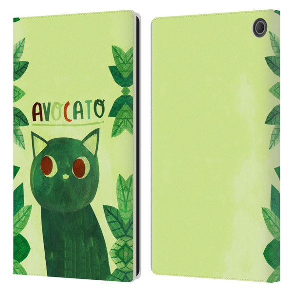 Planet Cat Puns Avocato Leather Book Wallet Case Cover For Amazon Fire Max 11 2023