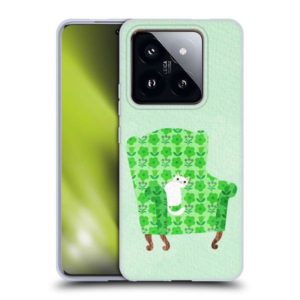 Planet Cat Arm Chair Spring Green Chair Cat Soft Gel Case for Xiaomi 14 Pro