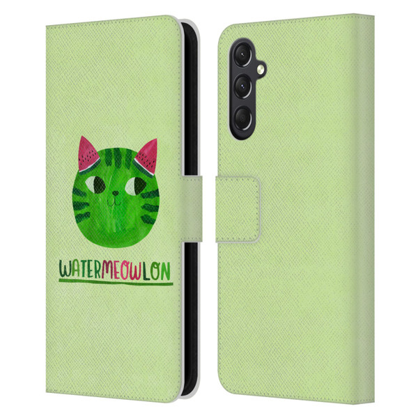 Planet Cat Puns Watermeowlon Leather Book Wallet Case Cover For Samsung Galaxy A24 4G / M34 5G