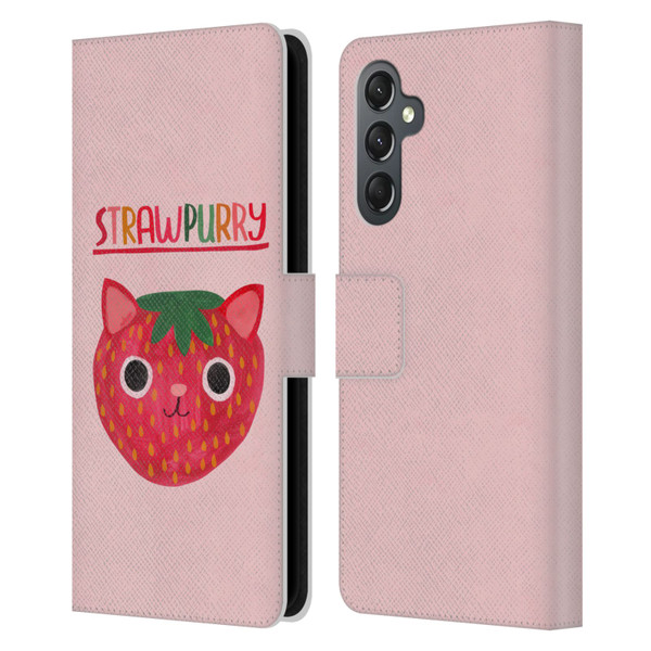 Planet Cat Puns Strawpurry Leather Book Wallet Case Cover For Samsung Galaxy A25 5G