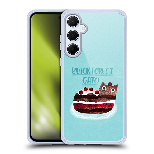 Planet Cat Puns Black Forest Gato Soft Gel Case for Samsung Galaxy A55 5G
