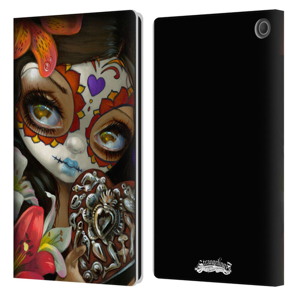 Strangeling Art Day of Dead Heart Charm Leather Book Wallet Case Cover For Amazon Fire Max 11 2023