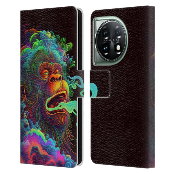 Wumples Cosmic Animals Clouded Monkey Leather Book Wallet Case Cover For OnePlus 11 5G