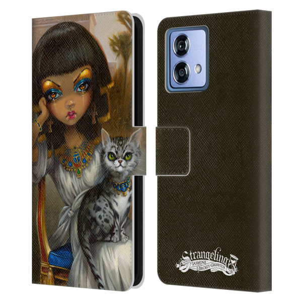Strangeling Art Egyptian Girl with Cat Leather Book Wallet Case Cover For Motorola Moto G84 5G
