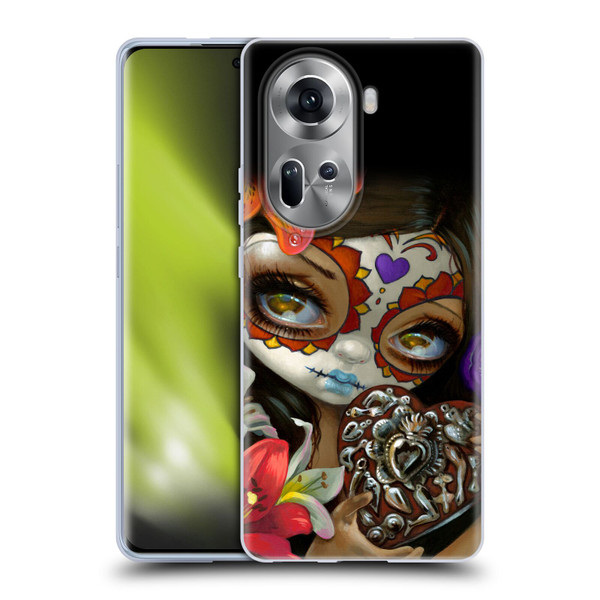 Strangeling Art Day of Dead Heart Charm Soft Gel Case for OPPO Reno11