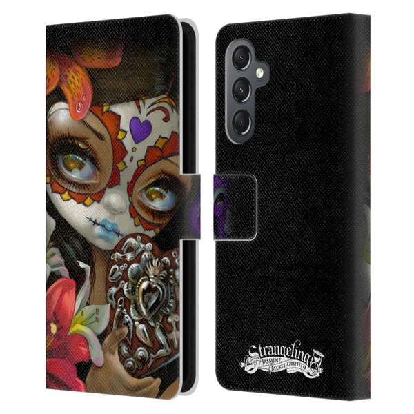 Strangeling Art Day of Dead Heart Charm Leather Book Wallet Case Cover For Samsung Galaxy A25 5G