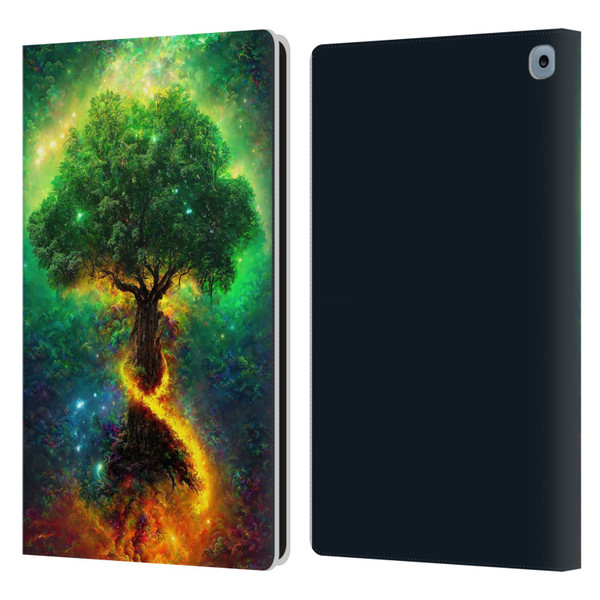 Wumples Cosmic Universe Yggdrasil, Norse Tree Of Life Leather Book Wallet Case Cover For Amazon Fire HD 10 / Plus 2021