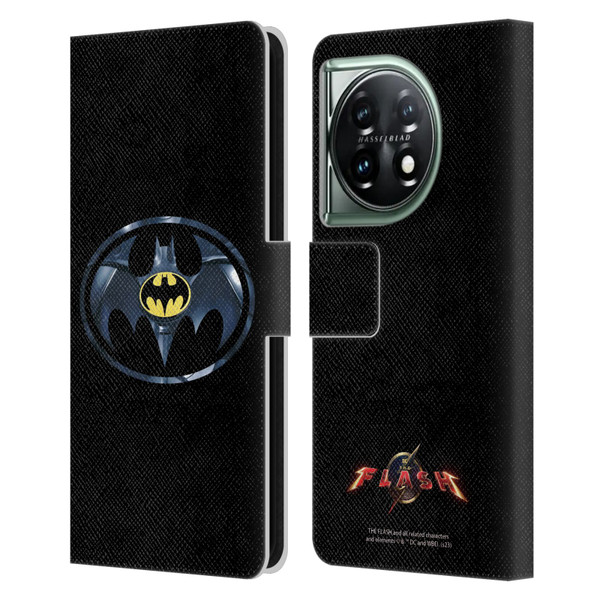 The Flash 2023 Graphics Black Batman Logo Leather Book Wallet Case Cover For OnePlus 11 5G