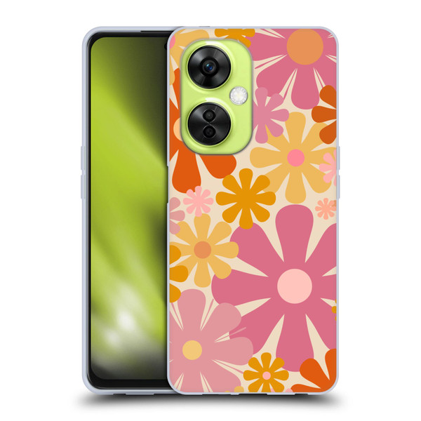 Kierkegaard Design Studio Retro Abstract Patterns Pink Orange Thulian Flowers Soft Gel Case for OnePlus Nord CE 3 Lite 5G