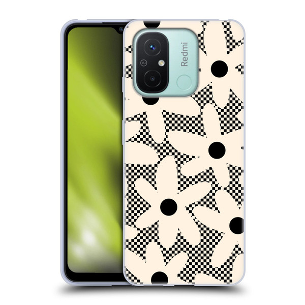 Kierkegaard Design Studio Retro Abstract Patterns Daisy Black Cream Dots Check Soft Gel Case for Xiaomi Redmi 12C