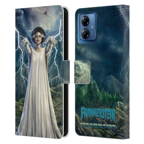 Universal Monsters The Bride Of Frankenstein But Can She Love? Leather Book Wallet Case Cover For Motorola Moto G14