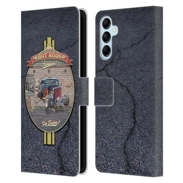 Larry Grossman Retro Collection Hot Rods Forever Leather Book Wallet Case Cover For Samsung Galaxy M14 5G