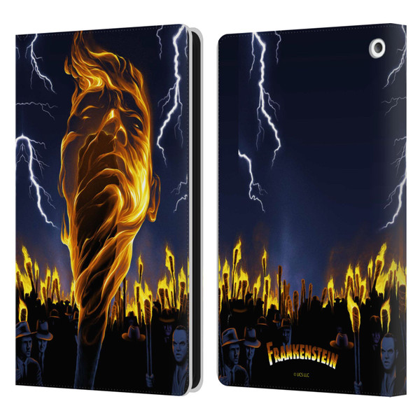 Universal Monsters Frankenstein Flame Leather Book Wallet Case Cover For Amazon Fire HD 8/Fire HD 8 Plus 2020