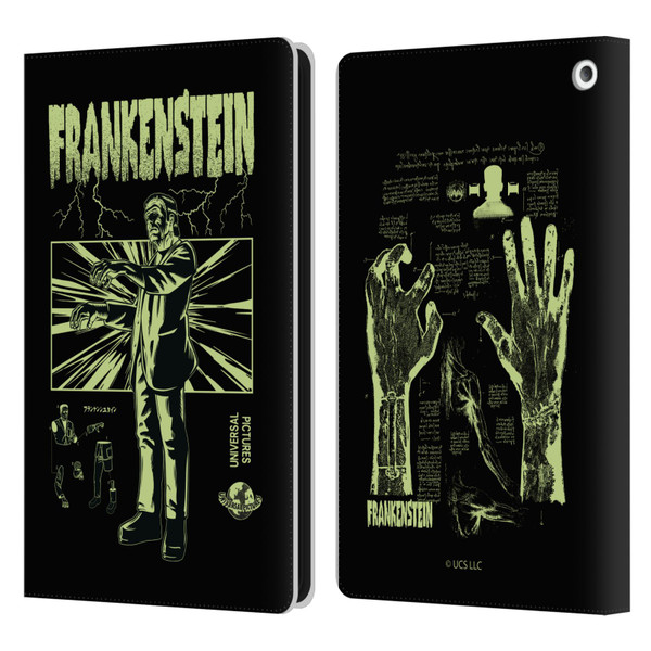 Universal Monsters Frankenstein Lightning Leather Book Wallet Case Cover For Amazon Fire HD 8/Fire HD 8 Plus 2020